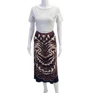 Plenty by Tracy Reese Womens Floral Print A Line Skirt Beige Navy Blue Size Medi